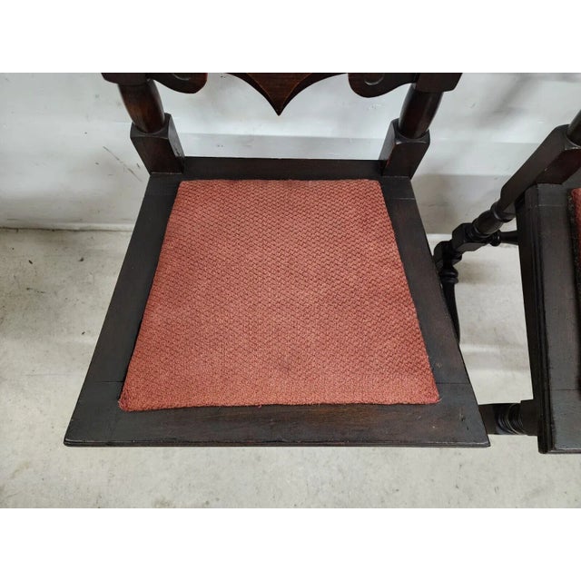 Late 19th Century Antique Hall Chairs Walnut Dining Accent Pair For Sale - Image 5 of 12