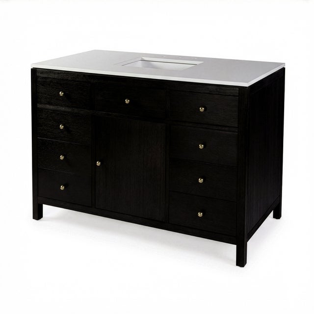 Traditional Nora 48 in. W Quartz and Wood Single Sink 8 Drawer Bathroom Vanity Set, Antique Coffee For Sale - Image 3 of 11