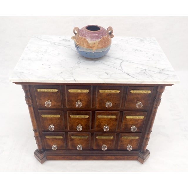 Marble Top Drawers Burl Wood Decorative Cristal Balls Pulls Bachelor Chest MINT For Sale - Image 12 of 17