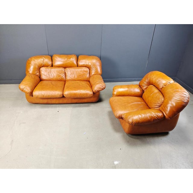 Mid-Century Italian Leather Sofa Set by Ercole Biella for Grappeggia, 1970s, Set of 2 For Sale - Image 11 of 12