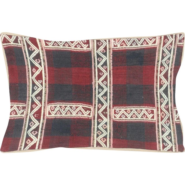 1960s Turkish Jijim Pillow. Hand Sewn with fragments of vintage Anatolian wool Kilims. Fiber fill. 522010