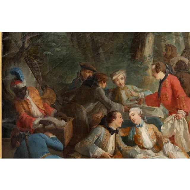 19th Century Halt Hunting Oil on Canvas by Carle Van Loo For Sale - Image 7 of 18