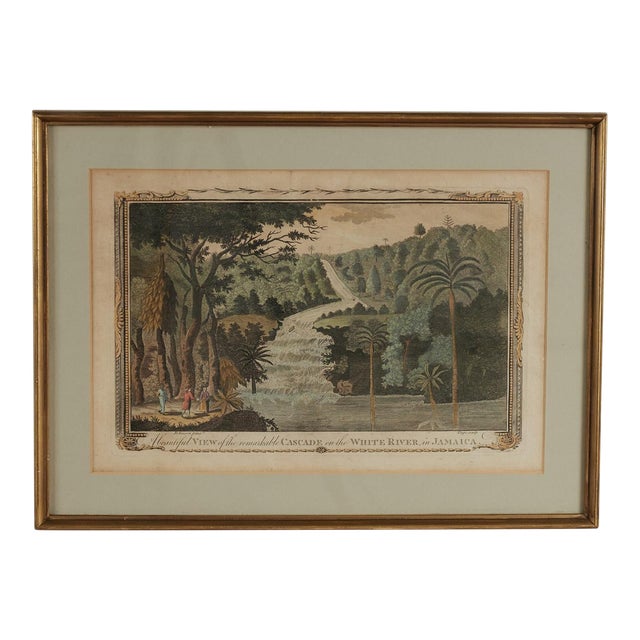 Antique Hand-Colored Engraving of a Jamaican Waterfall For Sale