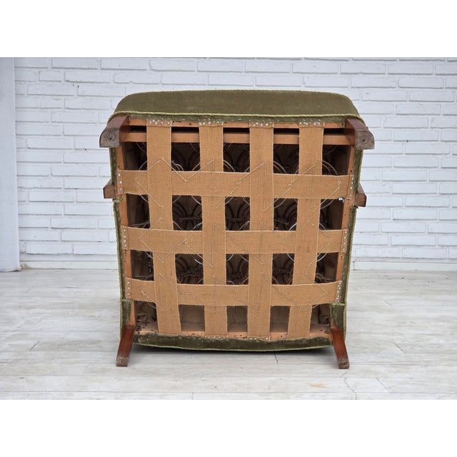 Mid-Century Modern Danish Oak Highback Armchair with Velour Upholstery, 1960s For Sale - Image 3 of 18