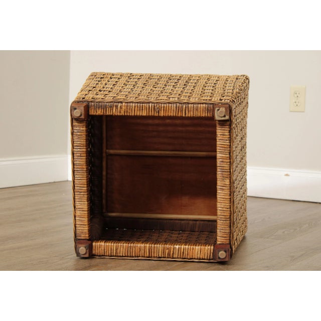 1980s Woven Wicker Square Glass Top Side Table For Sale - Image 12 of 13