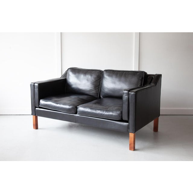 1960s Danish Black Leather Two-Seater Sofa, 1960s For Sale - Image 5 of 6