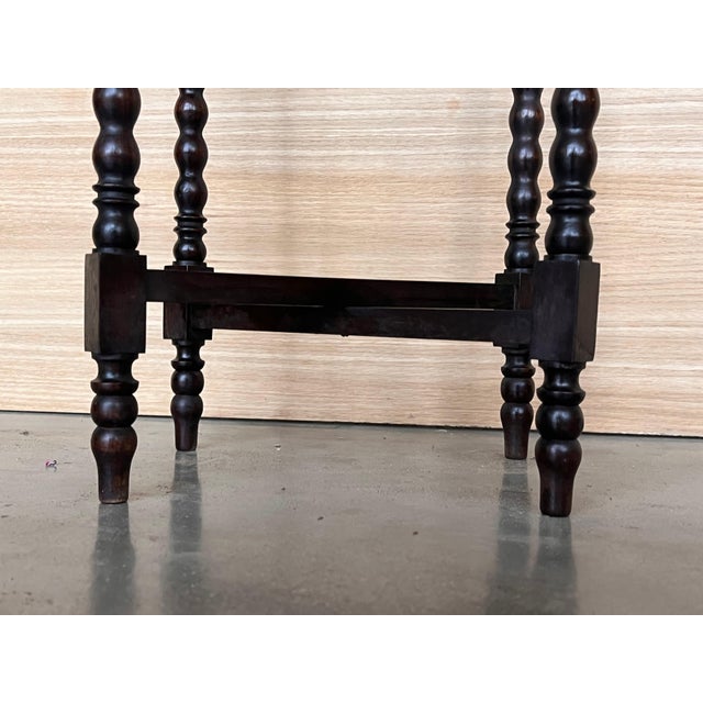 Round Folding Center Oak Table with Carved Top and Solomonic Legs, 1940s For Sale - Image 14 of 18