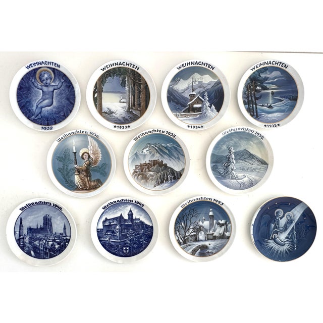 A beautiful and rare selection of 11 Rosenthal wall plates with Christmas decorations that are lovely to look at all year...