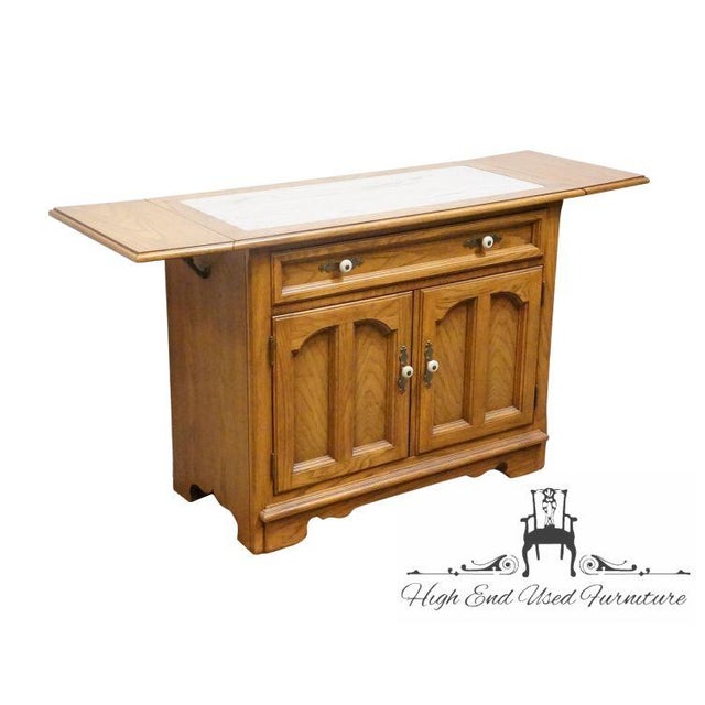 Thomasville Furniture Homecoming Collection Solid Oak Rustic Country Style 56" Drop Leaf Server Buffet W. Granite Top For Sale - Image 13 of 18