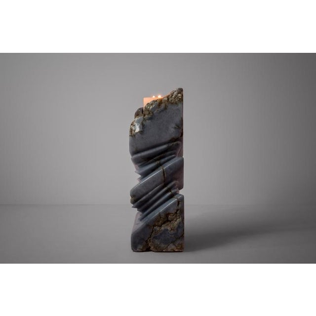 Lapiaz Sculptural Candleholder in Blue Alabaster by Amarist Studio For Sale - Image 10 of 12