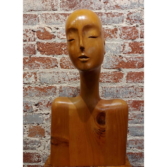 1930s 1930s Art Deco Carved Wooden Mannequin Busts-A Pair For Sale - Image 5 of 12