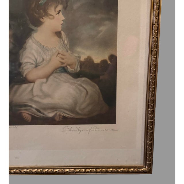 1920s Antique Victorian Gilt Framed Print the Age of Innocence by Reynolds For Sale - Image 5 of 9