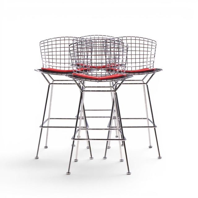 Harry Bertoia for Knoll Mid Century Chrome Bar Stools - Set of 4 Each stool measures: 21 wide x 22 deep x 41.25 inches...