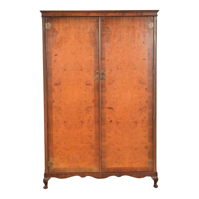 Antique Art Deco Burl Wood Armoire Dresser or Gentleman's Chest, Circa 1930s For Sale
