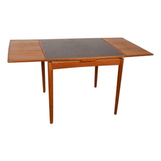 Mid-Century Teak Denmark Flip Top Extendable Game Dining Table For Sale