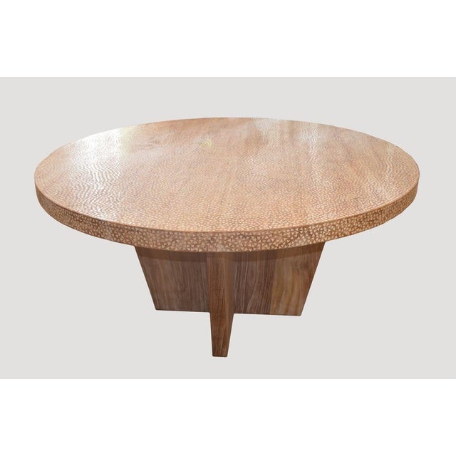 Andrianna Shamaris Impressive Shell Inlay Teak Wood Dining Table For Sale - Image 11 of 18