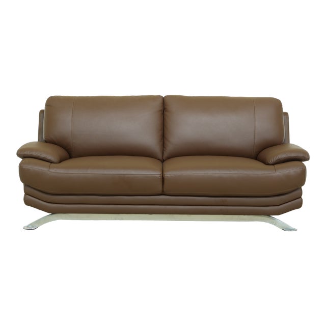 Modern Design Brown Leather Sofa W. Chrome Legs Chairish