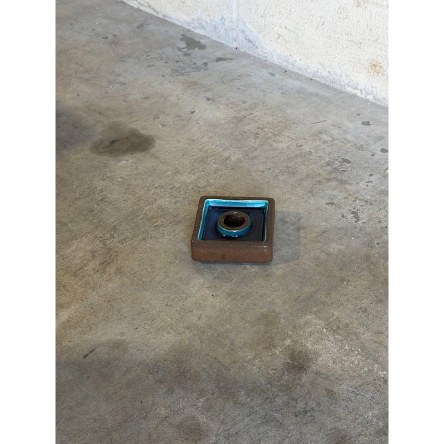 Candleholder Square Stoneware Vibrant Blue Glaze Denmark Mid-Century Modern 1970s For Sale - Image 4 of 10