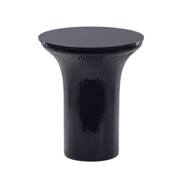 Transitional Cassandra Midnight Blue Glass Flared Side Table For Sale - Image 3 of 5