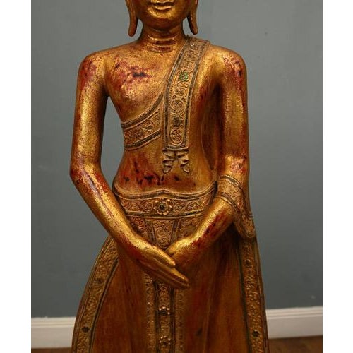 Thai Carved Standing Buddha Statue For Sale - Image 4 of 8