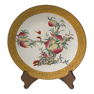 Chinese Pink Peach Tree Graphic Porcelain Display Charger Plate For Sale