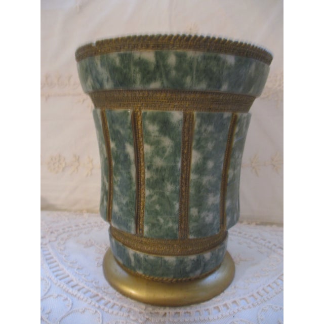 Vintage Ornate French Design Gold & Jade Wastebasket / Trash Can 10" For Sale - Image 4 of 13