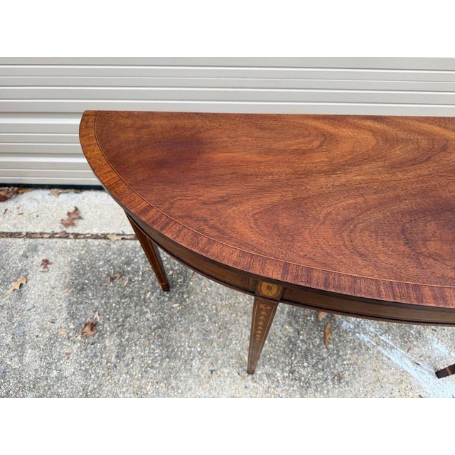 Wood Council Federal Style Mahogany & Satinwood Demilune Console Table For Sale - Image 7 of 12