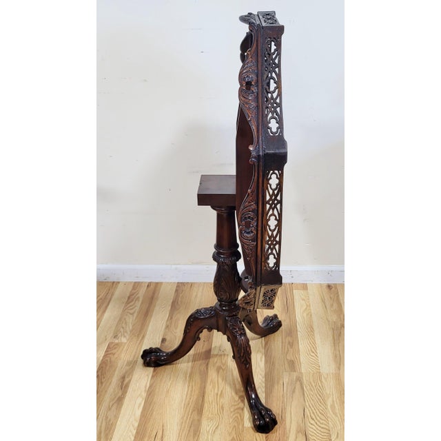 1940s Vintage English Chippendale Style Flamed Mahogany Open Fretwork Tilt-Top Table For Sale - Image 5 of 18