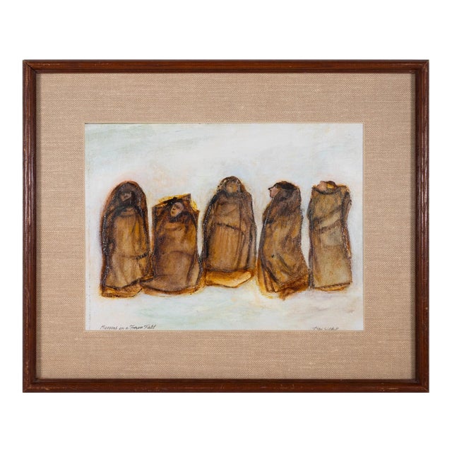 Dorothy Siddall - Beggers in a Frozen Field Signed Modernist Painting on Paper For Sale