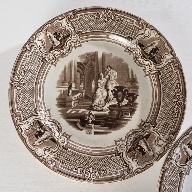 5 Mid 19th Century Brown Transferware Plates by Podmore Walker and Co. "Minerva Pattern" For Sale - Image 4 of 9