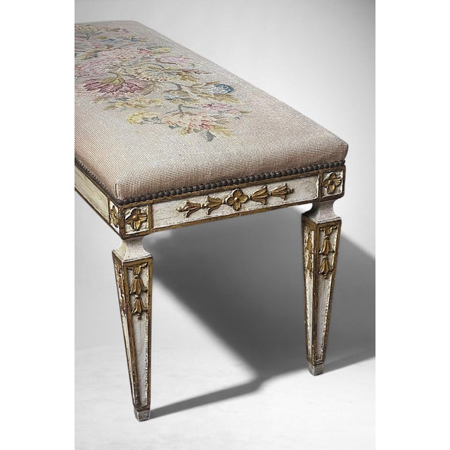 Early 20th Century French Louis XVI Style Lacquered Wood Settee With Needlepoint Upholstery For Sale - Image 9 of 18