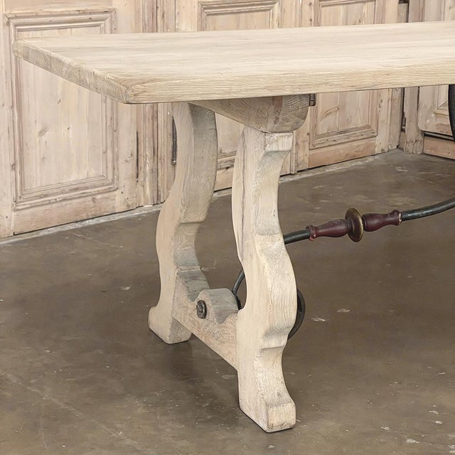 Vintage Spanish Dining Table With Wrought Iron in Solid Stripped Oak For Sale - Image 14 of 18