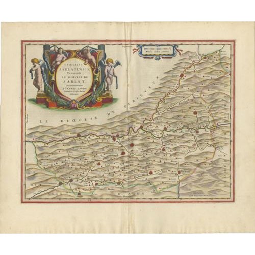 Antique Blaeu Map of the Diocese of Sarlat in Perigord After Tarde, 1642 For Sale - Image 3 of 12