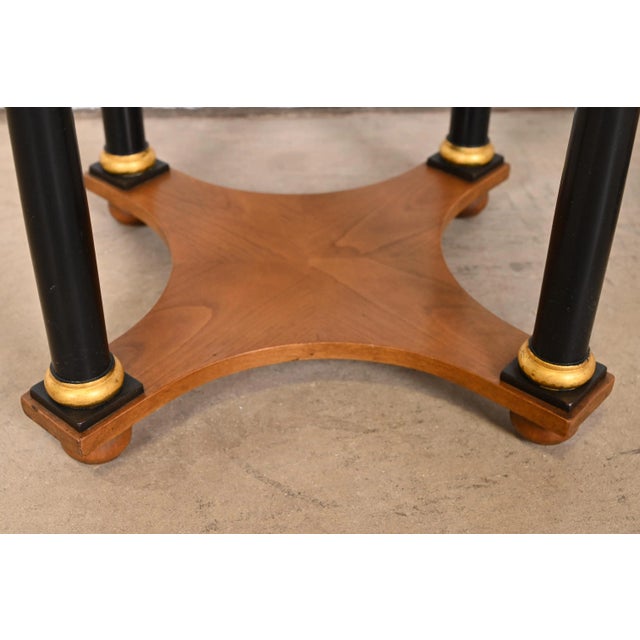 Baker Furniture Neoclassical Burl Wood Parcel Ebonized and Gilt Side Tables, Pair For Sale - Image 10 of 13