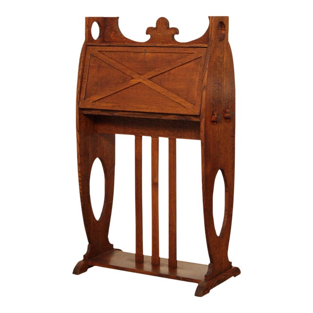 Arts & Crafts Antique Oak Drop Front Desk For Sale