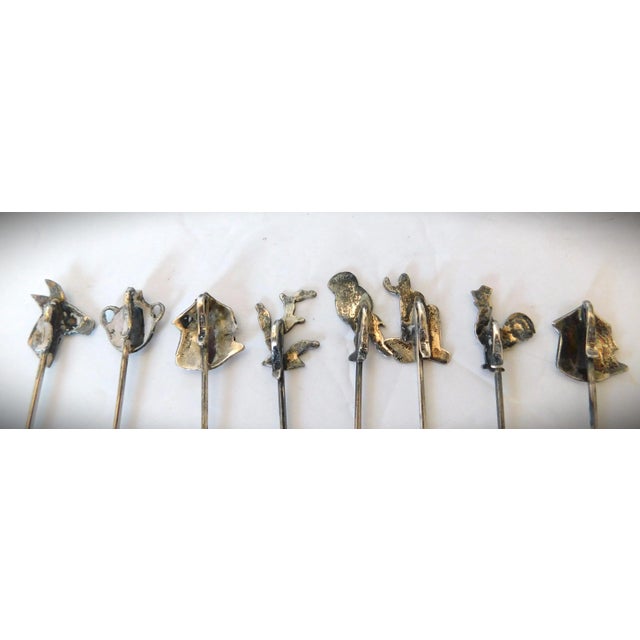 English Sterling Vintage Assorted Home-Themed Appetizer Forks, Set of Eight, MCM For Sale - Image 10 of 11