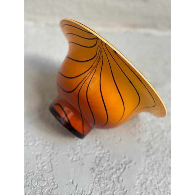 Glass Vintage Amber Art Glass Bowl With Black Swirl Detailing For Sale - Image 7 of 10