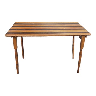 Antique Collapsable Striped Wood Industrial Work Table With Ruler For Sale