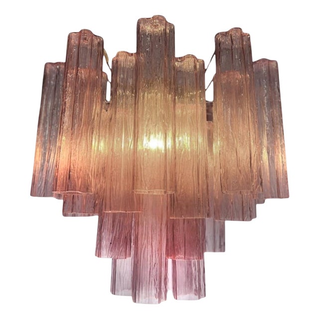 Pink Glass Tube Chandelier, Murano, 1970s For Sale