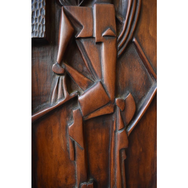 Wood Vintage Cubist Carved Bas Relief Portrait, Circa 1940s For Sale - Image 7 of 12