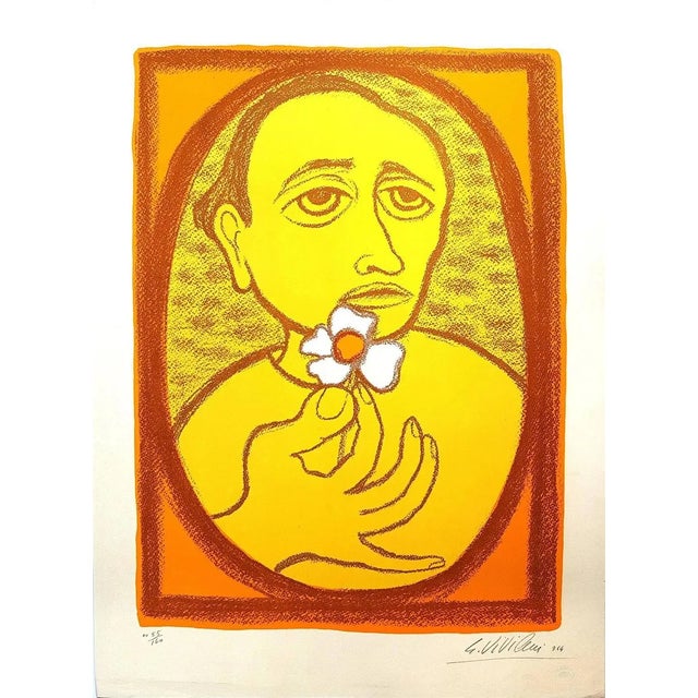 Man with flower - Original Lithograph by Giuseppe Viviani - 1964 1964 For Sale