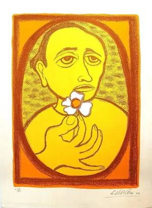 Man with flower - Original Lithograph by Giuseppe Viviani - 1964 1964