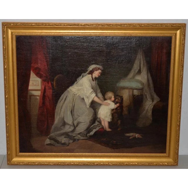 Robert Julius Beyschlag (Germany, 1838-1903) Mother & Child Oil Painting C.1870 For Sale - Image 9 of 9