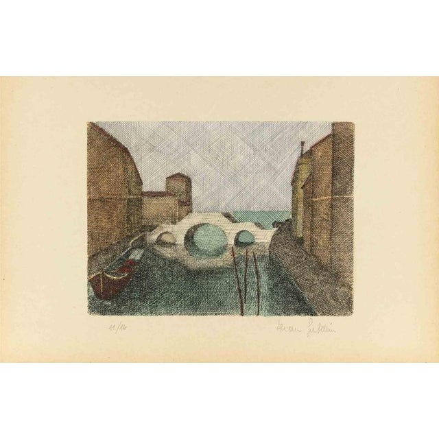 Modern Alcione Gubellini, View of Venice, Etching, Mid-20th Century For Sale - Image 3 of 3