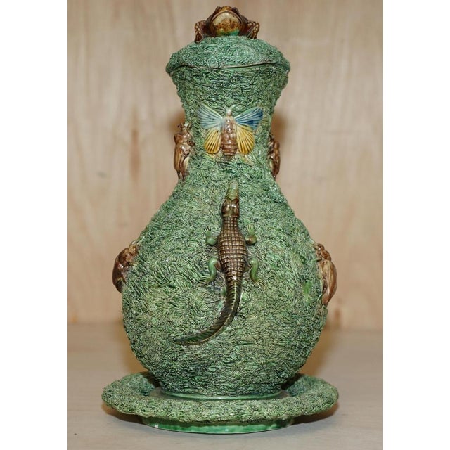 Late 19th Century Victorian Portuguese Mafra Palissy Ware Ewer Jug & Saucer, 1880s For Sale - Image 5 of 18