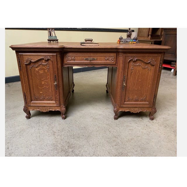 Double-Sided Oak Desk, 1945 For Sale - Image 9 of 10