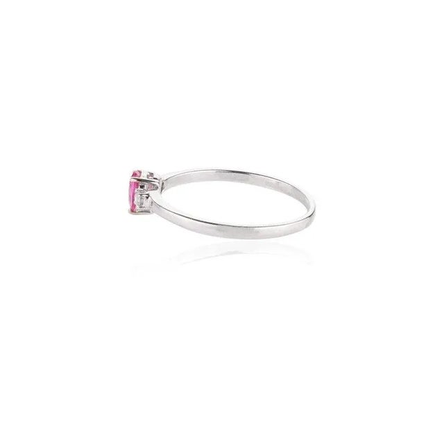 Not Yet Made - Made To Order Modern Pear Ruby Diamond Three Stone Promise Ring in 14k White Gold For Sale - Image 5 of 14
