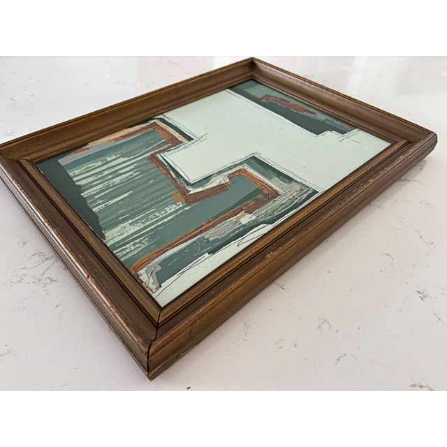 Paint “Cabin Fern" Green Abstract Art in Antique Frame, Transitional Living Room Art by JTS For Sale - Image 7 of 8