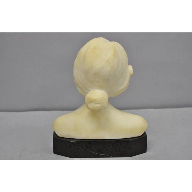 Antique Neoclassical Carved White Marble 9" Bust of Woman's Head on Marble Base For Sale - Image 9 of 16