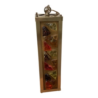 Mid 20th Century Modern Leaded Colored Chunk Nugget Glass Lantern Swag Lamp For Sale